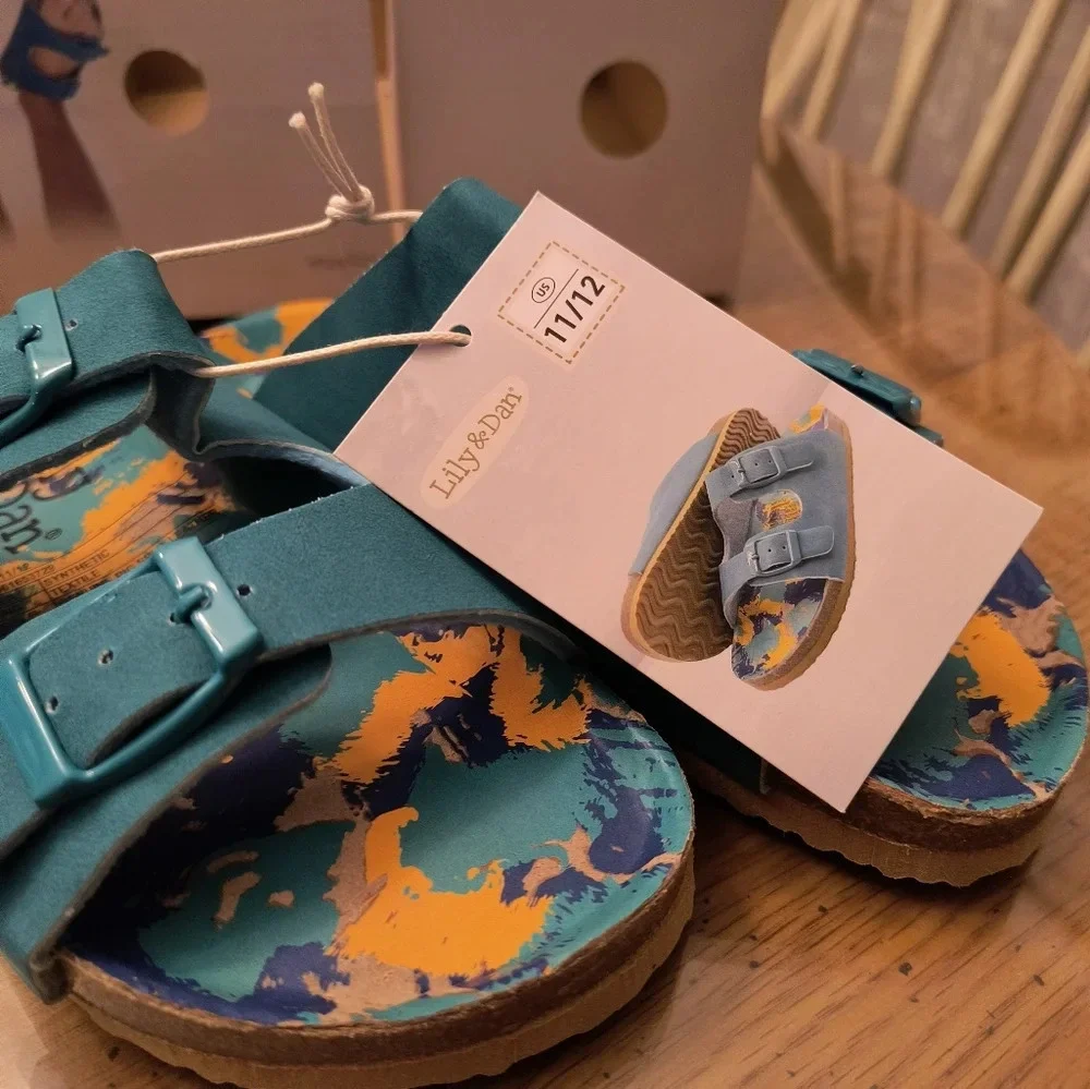 Boys kids camo buckle slip-on blue flip-flops shoes NEW tag orange summer spring